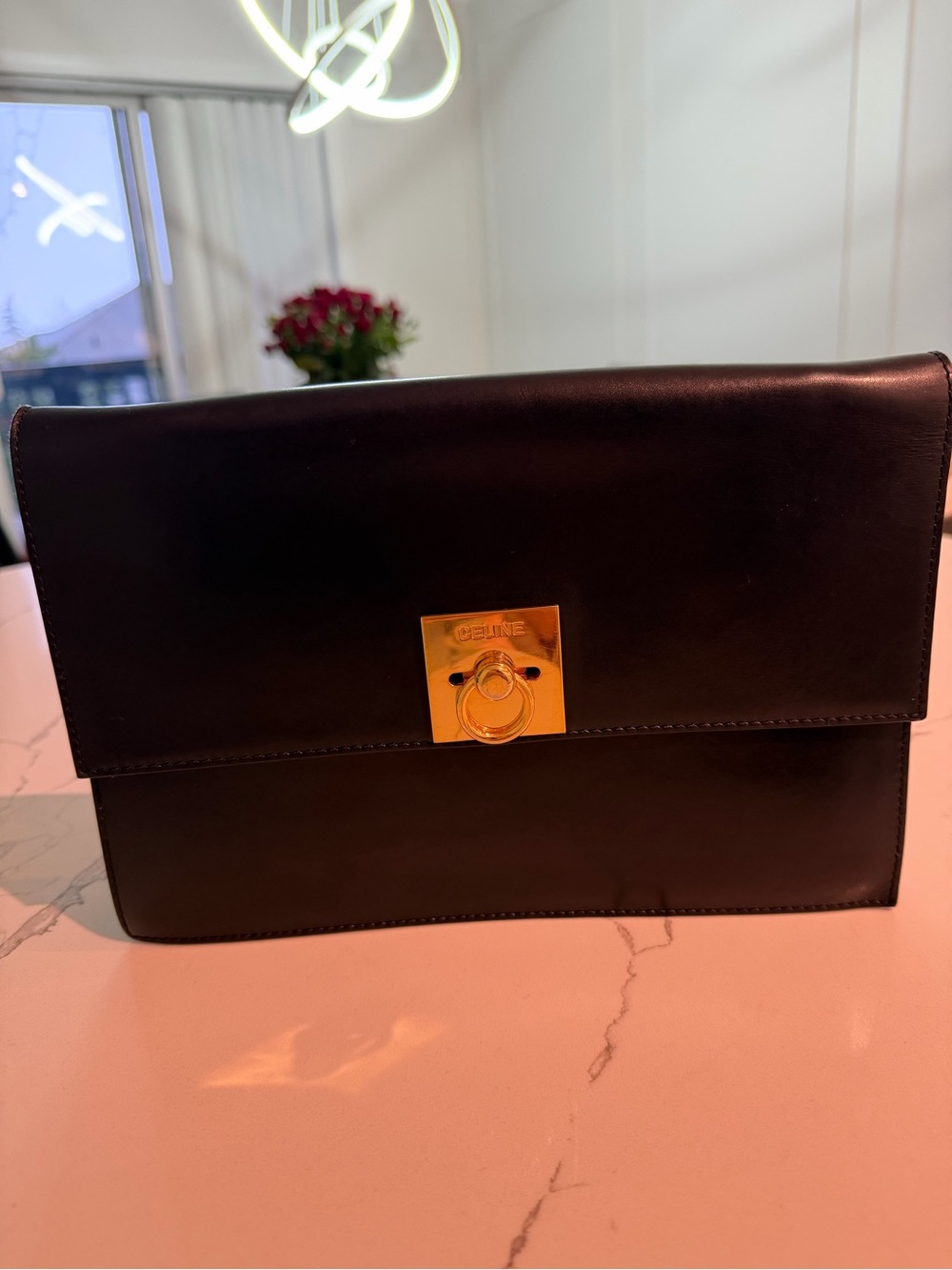 Celine Black Leather Crossbody with Gold Chain and Signature Lock - Picture 13 of 14